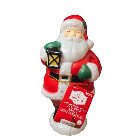 Holiday Time 11 Inch Blow Mold Tabletop Santa With Lantern Lights Up Ages 14+ - Picture 3 of 12